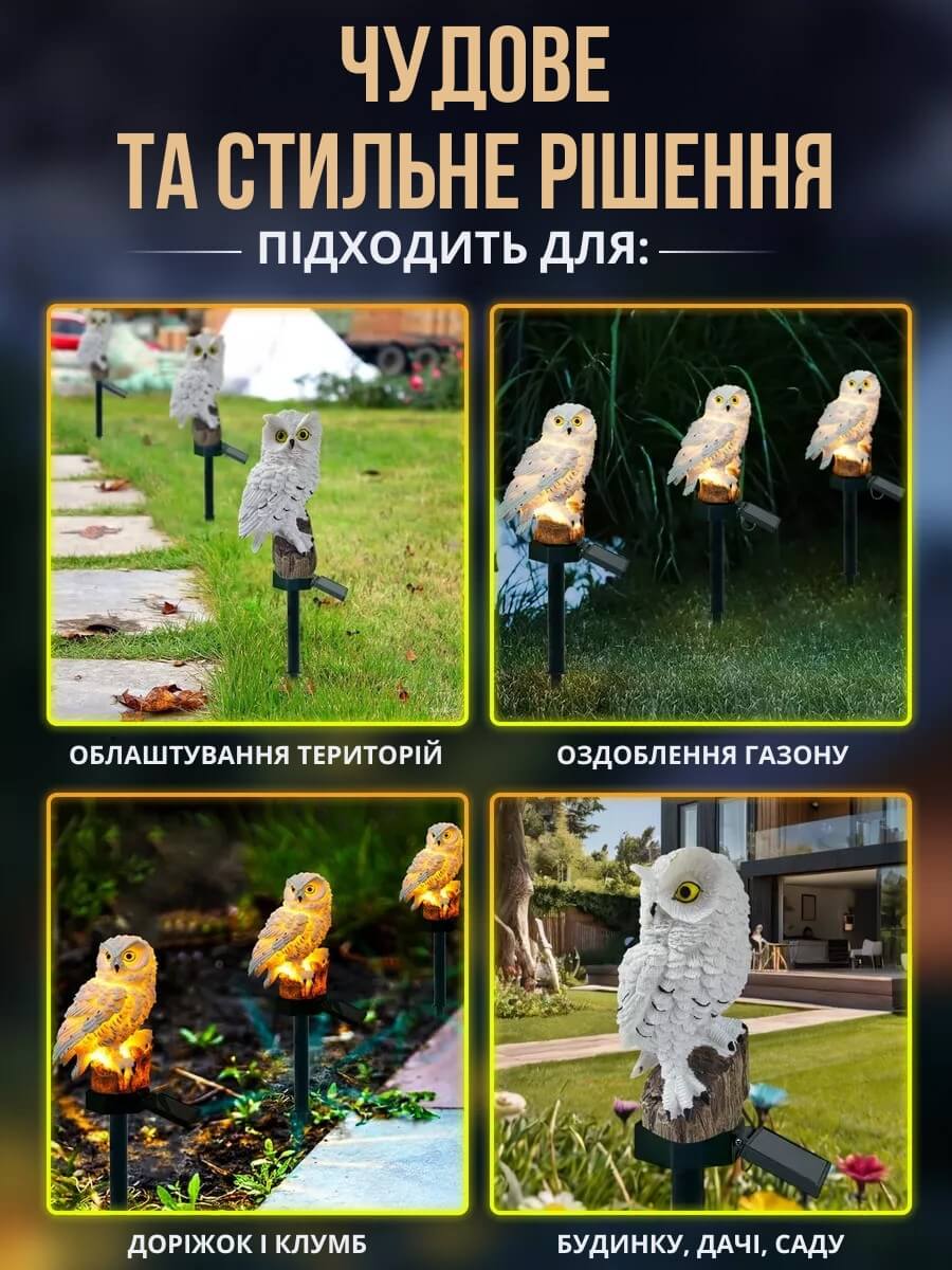 Світильник вуличний на сонячній батареї для саду та дачі - Сова